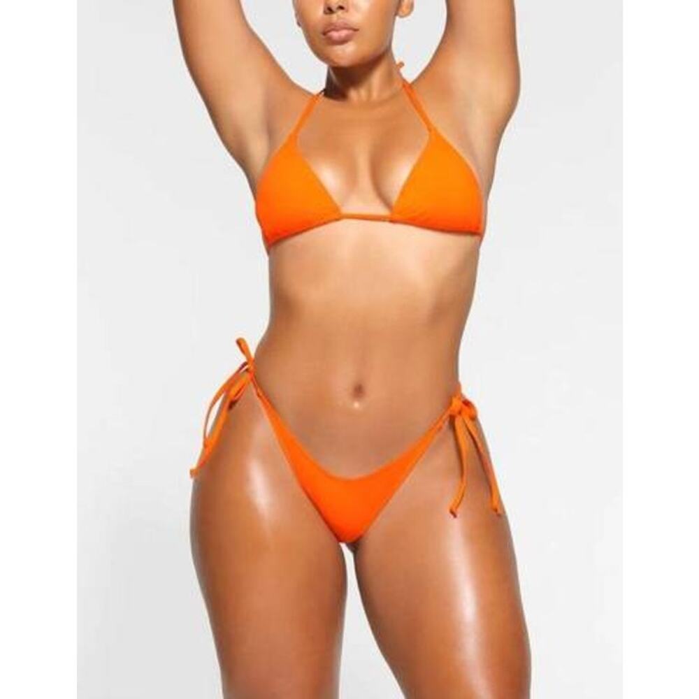 SKIMS Recycled Swim Dippy Tie String Bikini Bottom Orange Lined Size 2X NEW